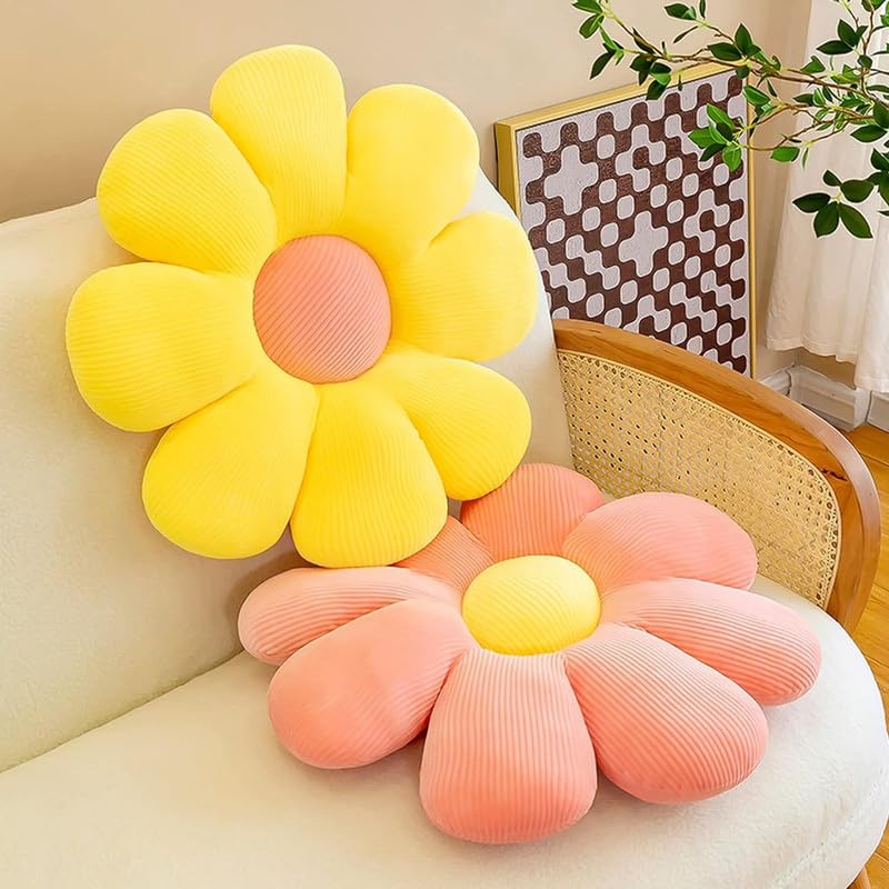AVSHUB AVSHUB Sunflower Shaped Throw Pillows Cute Stuffed Decorative Pillows Floor Cushion for Girls Bedroom Bed Room Couch Sofa Chair Aesthetic Decor 35CM PinkYellow  - Image 2