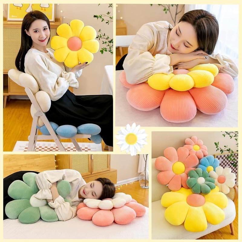 AVSHUB AVSHUB Sunflower Shaped Throw Pillows Cute Stuffed Decorative Pillows Floor Cushion for Girls Bedroom Bed Room Couch Sofa Chair Aesthetic Decor 35CM PinkYellow  - Image 4