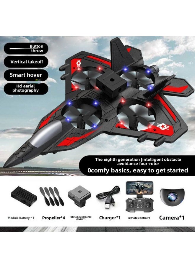 Generic - Four-rotor Remote Control Aircraft Obstacle Avoidance Foam Fighter Children Fixed-wing Drone Toy Aircraft With Lights-Color:Zy-906 Red Aerial Photography Version + Obstacle Avoidance + Height Fixing + Colored Lights - Image 1