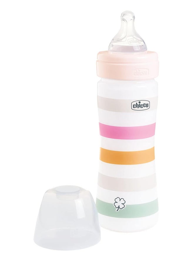 Chicco Well-Being Silicone Plastic Feeding Bottle 250 ML Medium Flow 2M+, White  - Image 2