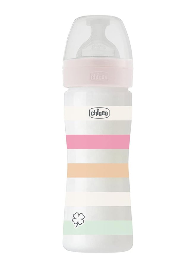 Chicco Well-Being Silicone Plastic Feeding Bottle 250 ML Medium Flow 2M+, White  - Image 1