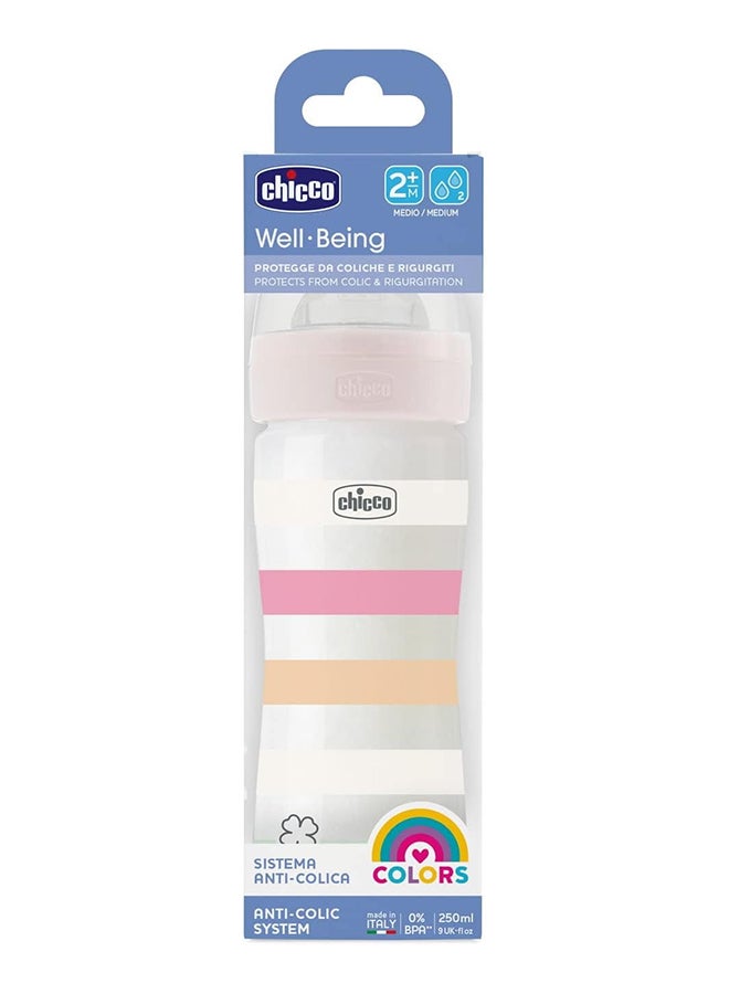 Chicco Well-Being Silicone Plastic Feeding Bottle 250 ML Medium Flow 2M+, White  - Image 3