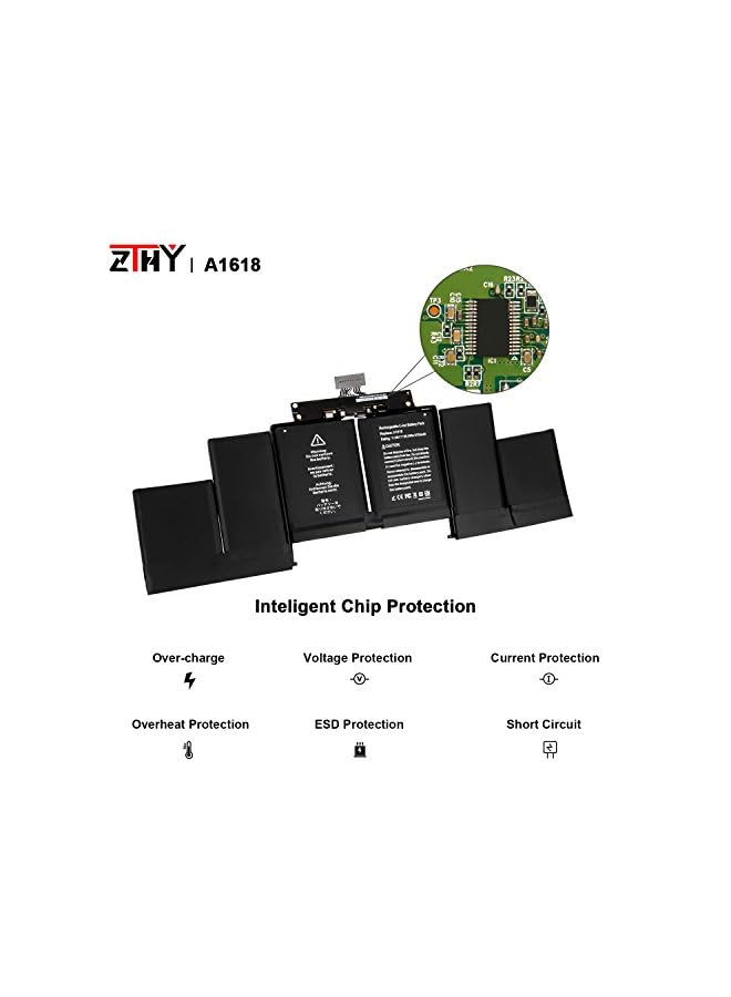 ZTHY 99.5Wh A1618 Laptop Battery Replacement For Macbook Pro 15 Inch A1398 Retina(2015 Version) 15.4" A1398 Mid 2015 Emc 2909 2910 Mjlt2Ll/A Mjlu2Ll/A Mjlq2Ll/A 020-0007902000079 6 Cell - Image 2