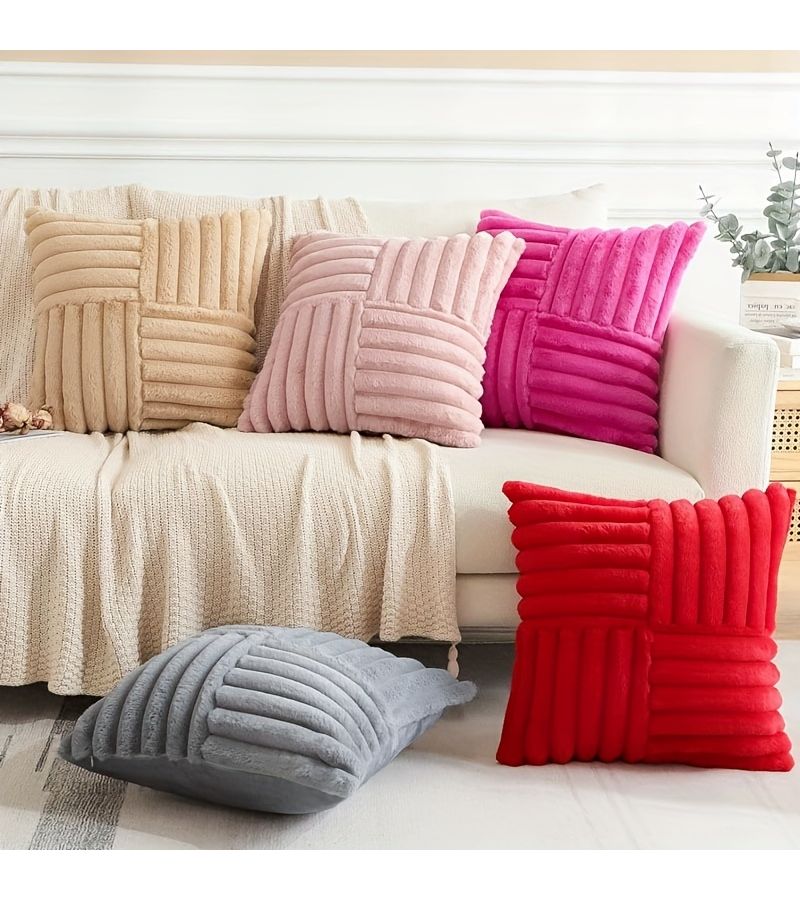 Rose Red Faux Plush Pillow Covers 40x40cm Set Of 2 With Zipper For Sofa And Bedroom - Image 1