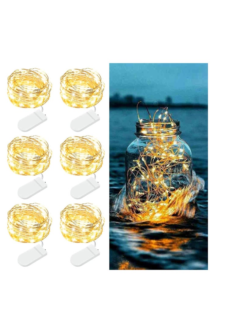 general 6 Pack Fairy Lights Battery Operated - 7ft 20 LED Twinkle Lights Copper Wire Mini String Lights Firefly Lights for Mason Jars Crafts Christmas Wedding Party Centerpiece Table Decor, Warm White - Image 1