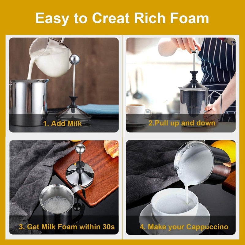 SHOPECOM Stainless Steel Milk Frother for Hot and Cold Coffee Coffee Foam Maker Double Froth Pump Hot and Cold Foam Maker Milk Warmer for Blender Manual Coffee Beater for Coffee Tea - Image 2