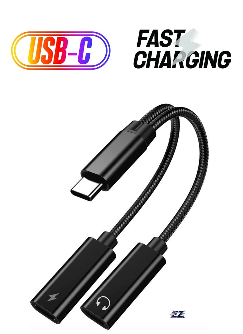 ELTRAZONE USB Type C to Dual USB C Female Audio Adapter & Charger Splitter - 2-in-1 Headphone & Charging Aux Cable for Samsung Galaxy S24/S24+/S24 Ultra/S23/S23+/S23 Ultra/S22 Ultra/S22+/S22 - Fast Charging & High-Quality Audio, Durable, Compact Design (Black) - Image 1