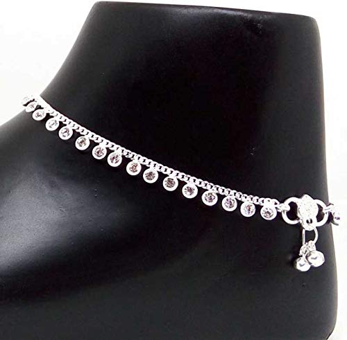 Jewar Anklet Payal Indian Traditional CZ Ad Plain Simple Handmade Natural Gold Plated Jewelry (Silver with white stones-3) - Image 2