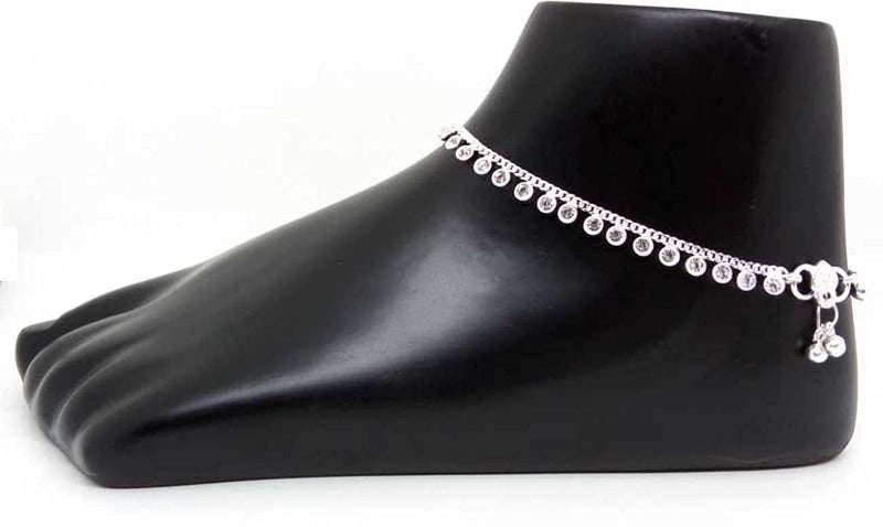 Jewar Anklet Payal Indian Traditional CZ Ad Plain Simple Handmade Natural Gold Plated Jewelry (Silver with white stones-3) - Image 3