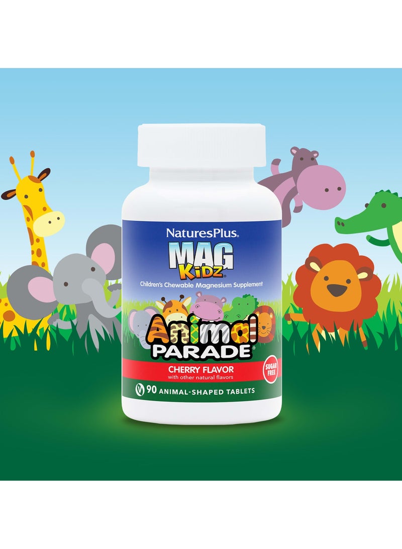 NaturesPlus ماج كيدز، موكب الحيوانات، أقراص المغنيسيوم القابلة للمضغ للأطفال، بنكهة الكرز، 90 قرصًا على شكل حيوانات - Image 2