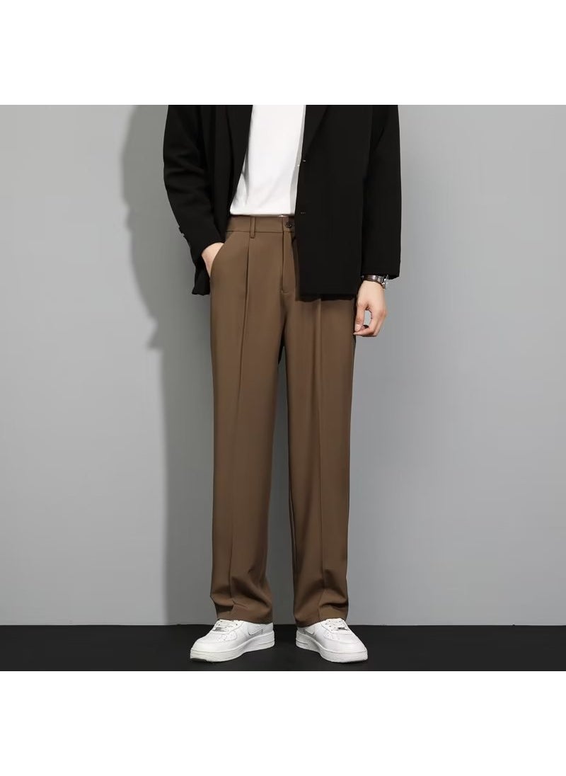 Generic Trendy Solid Color Mens Casual Loose-fit Harajuku Cropped Pants Spring Season 2023 New Style Youth Fashion Elégant Pantalons Brown  - Image 1