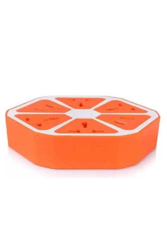 Generic MultiUsage Hexagon Shaped Power Socket Extension Board with 4 USB Charging Ports 4 Plug Sockets 8 Socket Extension Boards Orange 15 m with USB Port  - Image 1