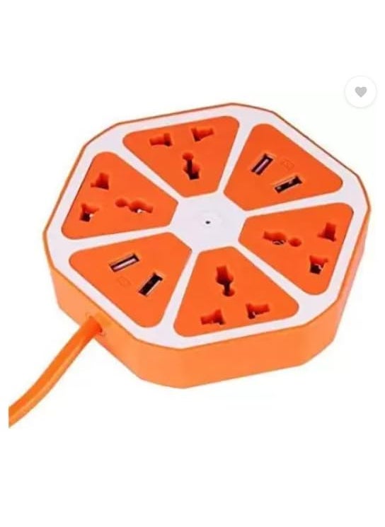 Generic MultiUsage Hexagon Shaped Power Socket Extension Board with 4 USB Charging Ports 4 Plug Sockets 8 Socket Extension Boards Orange 15 m with USB Port  - Image 4