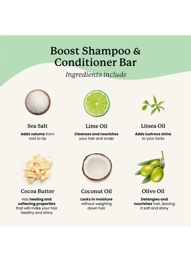 Naturel Boost Volumizing Shampoo and Conditioner Bar Set, for Fine or Oily Hair, Vegan & Cruelty Free, Zero Waste, Made in USA