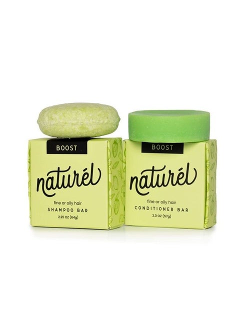 Naturel Boost Volumizing Shampoo and Conditioner Bar Set, for Fine or Oily Hair, Vegan & Cruelty Free, Zero Waste, Made in USA