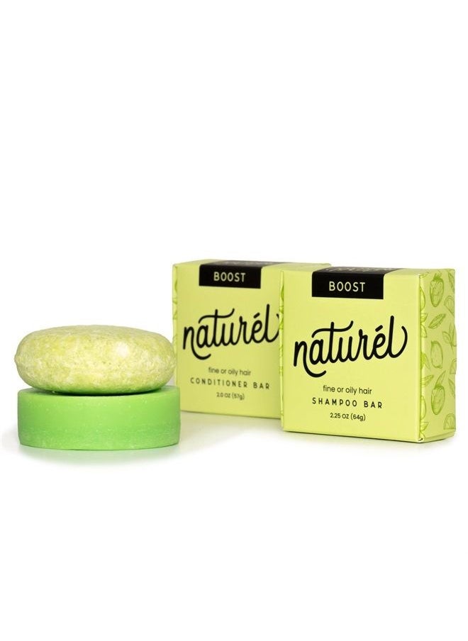 Naturel Boost Volumizing Shampoo and Conditioner Bar Set, for Fine or Oily Hair, Vegan & Cruelty Free, Zero Waste, Made in USA