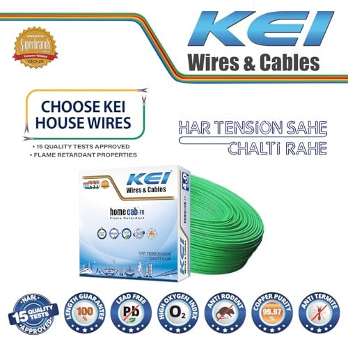 KEI WIRES & CABLES Homecab 4 sqmm 1 Core Copper Flame Retardant House Wire PVC Insulated Cable for Domestic & Industrial Electrical Wiring (Green, 90 Meters) - Image 2