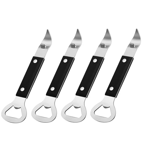 Homava Can Opener Manual, Stainless Steel Can Punch Bottle Opener, 2 in 1 Multifunctional Can and Beer Opener, Dishwasher Safe | Pack 4 | Black - Image 1
