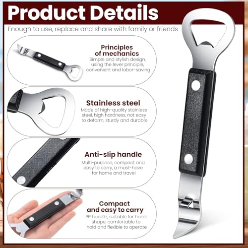 Homava Can Opener Manual, Stainless Steel Can Punch Bottle Opener, 2 in 1 Multifunctional Can and Beer Opener, Dishwasher Safe | Pack 4 | Black - Image 3