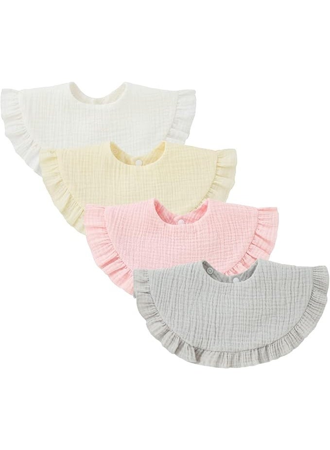 Nishine 4 pcs Unisex Baby Muslin Bandana Drool Bibs 360 Degree Rotatable Cotton Teething Feeding Drooling Bibs for Boy Girl White Set  - Image 1