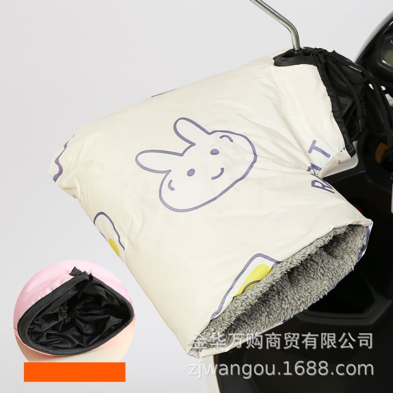 Electric car gloves motorcycle cotton handlebar cover winter thickened warm handlebar gloves waterproof winter factory direct sales Beige cartoon rabbit 