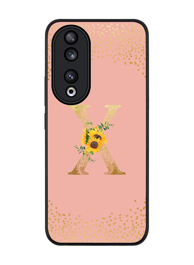 Stylizedd Rugged Black edge case for Honor 90 5G, Slim fit Flexible Thin Cover - Custom Monogram Initial Letter Floral Pattern Alphabet - X  (Rose Pink ) - Image 1