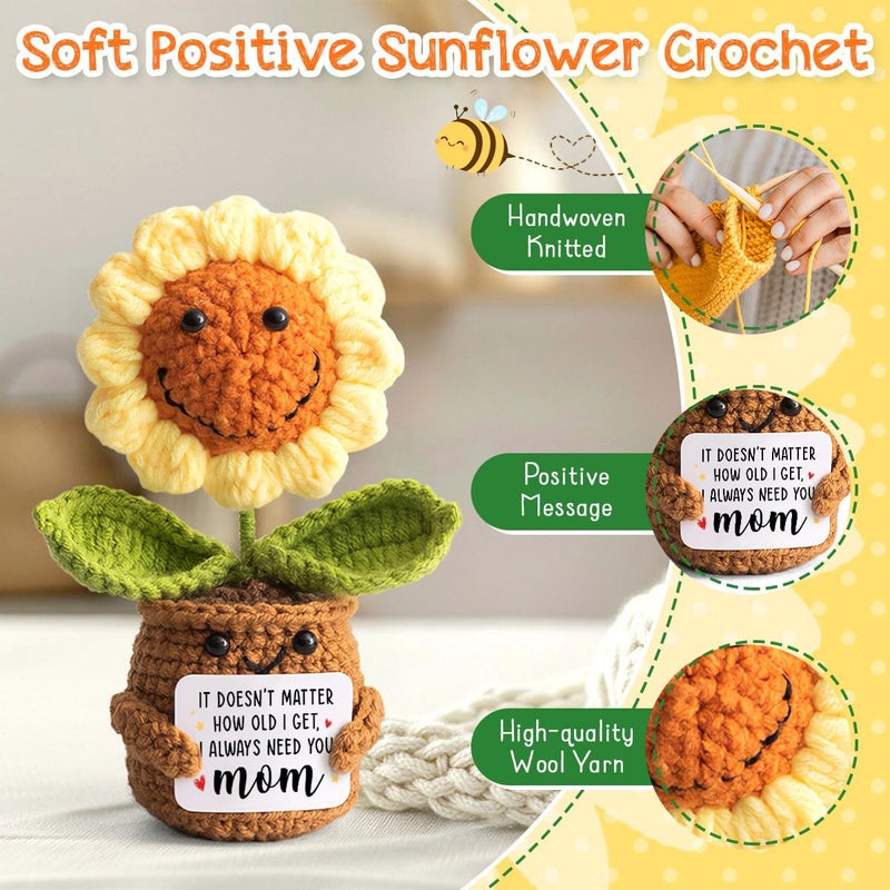 Veryhomy Mom Valentine Gift From Daughter, Son - Mini Support Crochet Flowers Sunflower, I Always Need You Mom Card - Mother Birthday Gifts, Mother's Day, Christmas Presents for Bonus Step Mama - Image 3