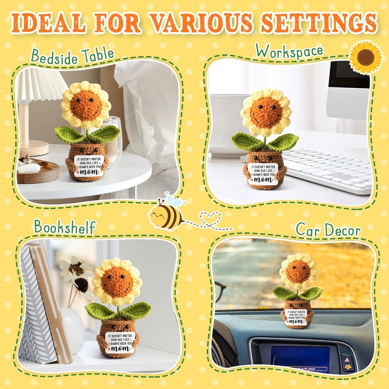 Veryhomy Mom Valentine Gift From Daughter, Son - Mini Support Crochet Flowers Sunflower, I Always Need You Mom Card - Mother Birthday Gifts, Mother's Day, Christmas Presents for Bonus Step Mama - Image 4