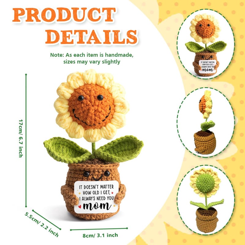 Veryhomy Mom Valentine Gift From Daughter, Son - Mini Support Crochet Flowers Sunflower, I Always Need You Mom Card - Mother Birthday Gifts, Mother's Day, Christmas Presents for Bonus Step Mama - Image 2