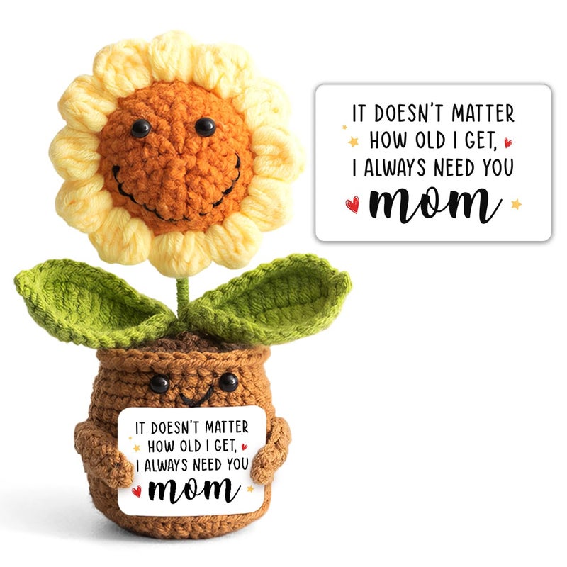 Veryhomy Mom Valentine Gift From Daughter, Son - Mini Support Crochet Flowers Sunflower, I Always Need You Mom Card - Mother Birthday Gifts, Mother's Day, Christmas Presents for Bonus Step Mama - Image 1