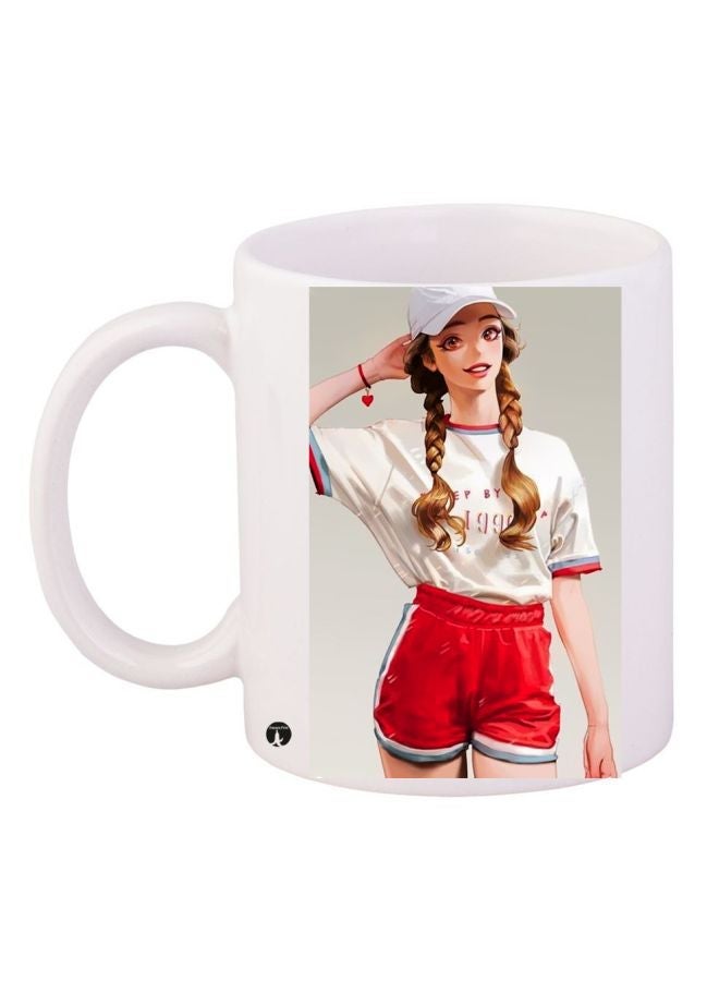 RYN Animated Girl Printed Coffee Mug White/Red/Brown 11ounce