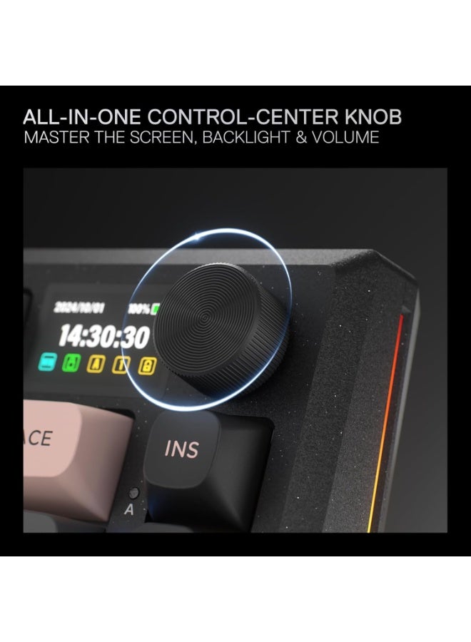 ريدراجون لوحة مفاتيح ألعاب لاسلكية K720GBP ECLIPSE PRO، مزودة بحشية CNC، مع شاشة Hype ومقبض، ولوحة مفاتيح ميكانيكية بـ 81 مفتاحًا، وشاشة معلومات TFT ذكية مقاس 1.14 بوصة، وخاصية تخفيف الضوضاء بخمس طبقات، ومفتاح خطي مخصص، بلون Dawn Sakura - Image 4