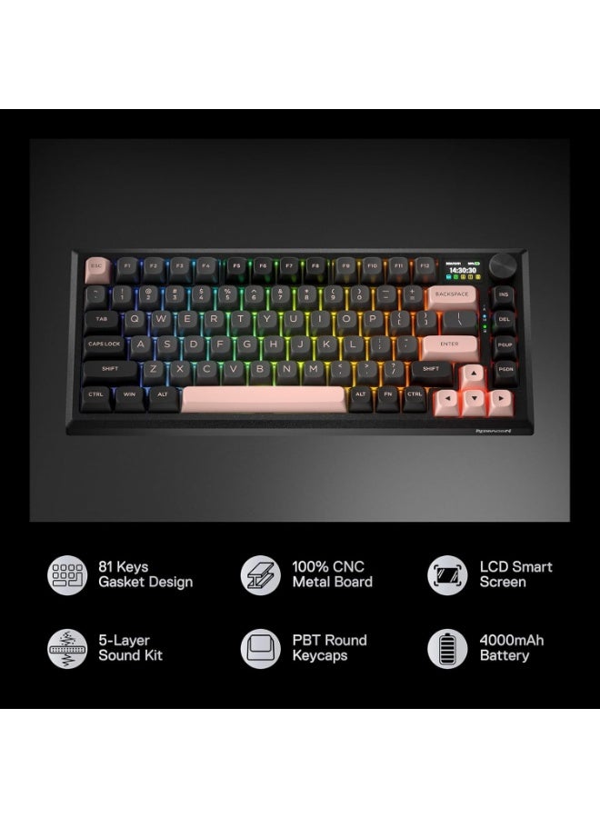 ريدراجون لوحة مفاتيح ألعاب لاسلكية K720GBP ECLIPSE PRO، مزودة بحشية CNC، مع شاشة Hype ومقبض، ولوحة مفاتيح ميكانيكية بـ 81 مفتاحًا، وشاشة معلومات TFT ذكية مقاس 1.14 بوصة، وخاصية تخفيف الضوضاء بخمس طبقات، ومفتاح خطي مخصص، بلون Dawn Sakura - Image 2