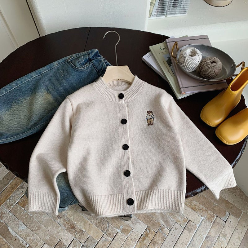 Children'S Sweater Cardigan 2025 Spring Soft Children'S Wear Striped Embroidered Sweater Clothes Boys And Girls Bear Coat - Image 5