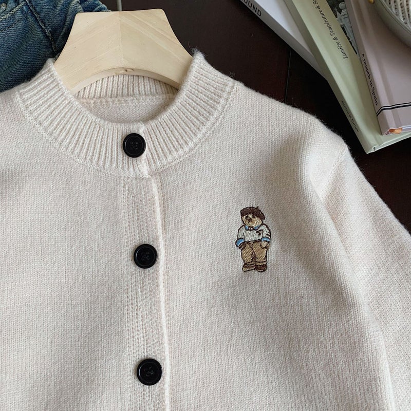 Children'S Sweater Cardigan 2025 Spring Soft Children'S Wear Striped Embroidered Sweater Clothes Boys And Girls Bear Coat - Image 3