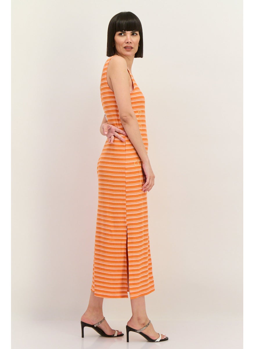 Lefties Women Stripe Maxi Dress, Orange  - Image 3