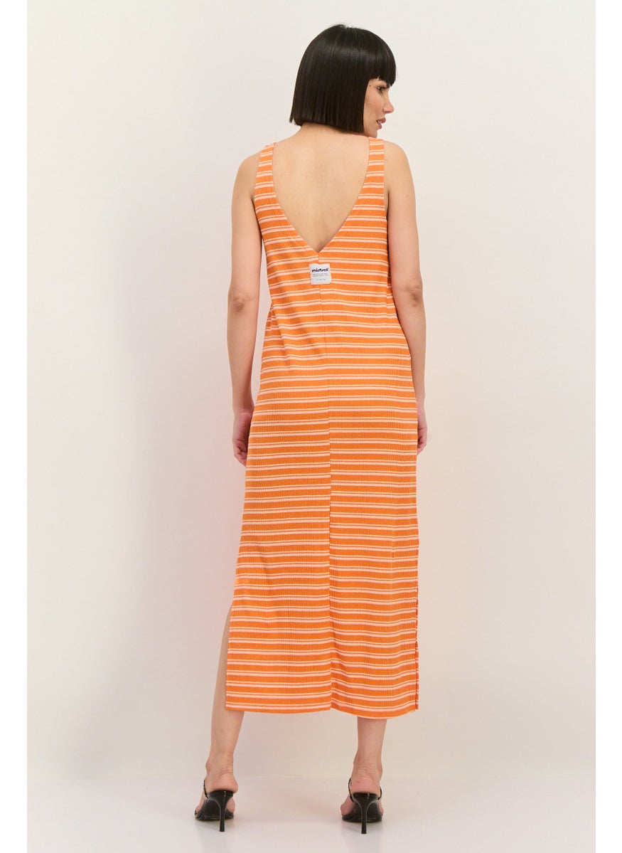 Lefties Women Stripe Maxi Dress, Orange  - Image 4