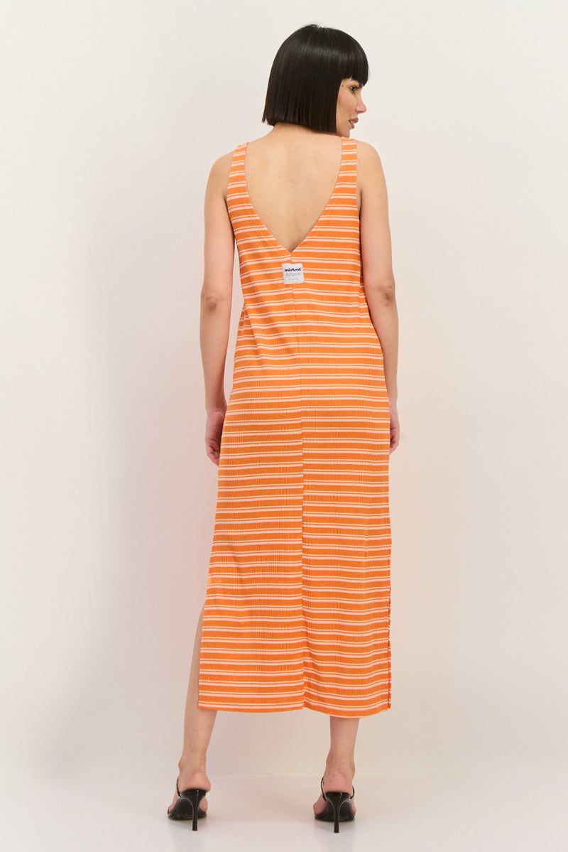Lefties Women Stripe Maxi Dress, Orange - Image 4