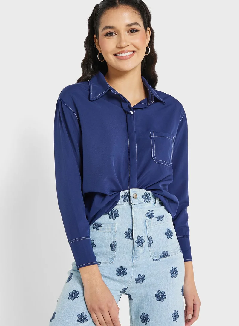 Ginger Contrast Seam Pocket Detail Shirt