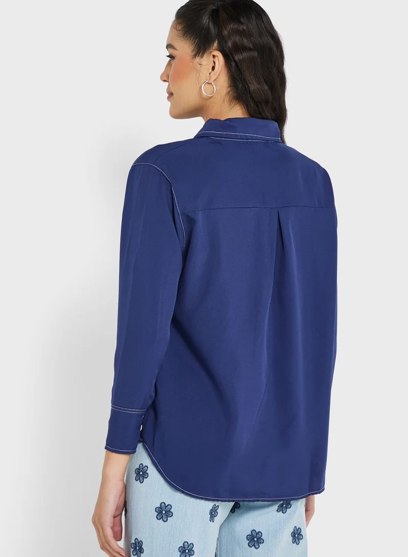 Ginger Contrast Seam Pocket Detail Shirt