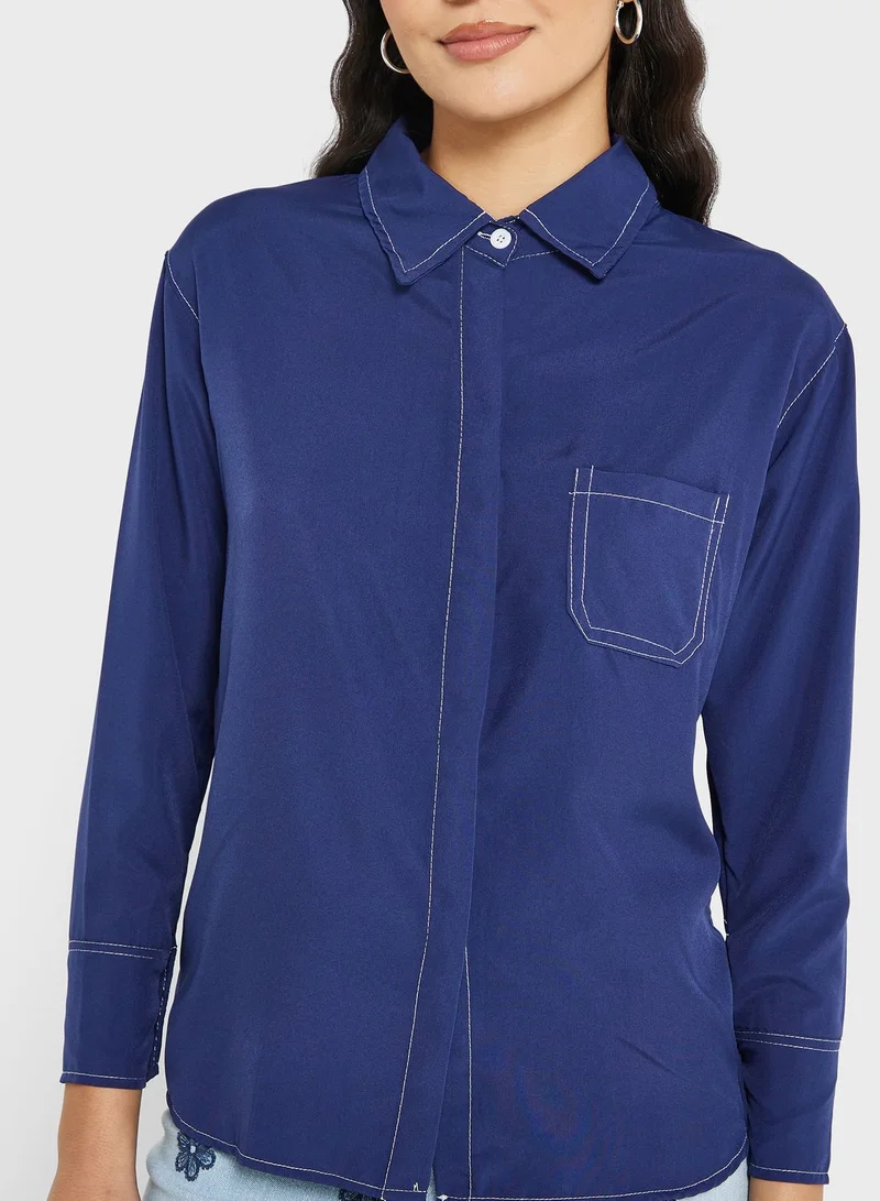 Ginger Contrast Seam Pocket Detail Shirt