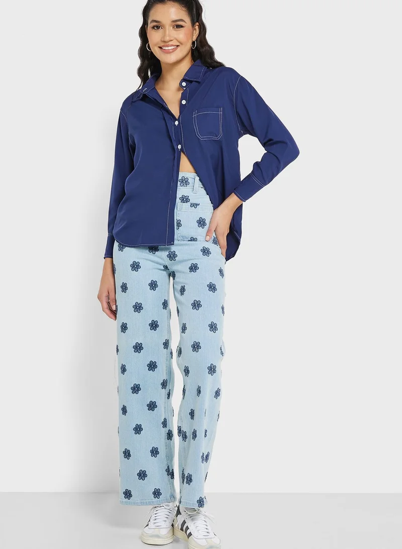 Ginger Contrast Seam Pocket Detail Shirt