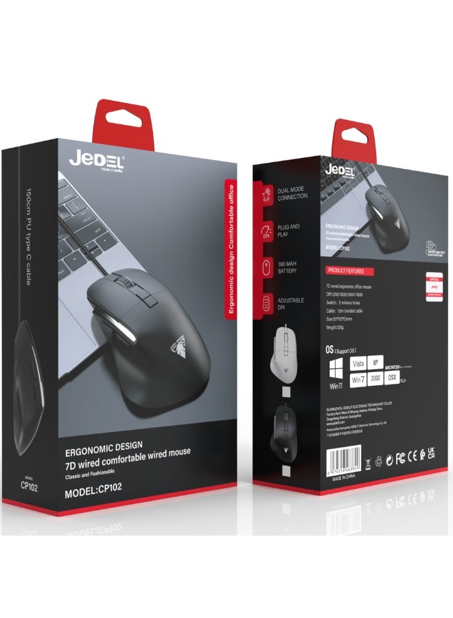 JeDEL CP102 Mouse - Optical Sensor 3600 DPI - 7 Buttons Braided cable - Silent clicks - Image 5