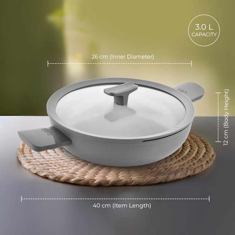 Berghoff 26 cm Recycled Aluminum Non-Stick Cooking Kadhai & Toughened Glass Lid | CeraGreen Ceramic Coating| PTFE, PFAS Free |Induction, Dishwasher Ready |Dark Grey |5 Yr Warranty - Image 2