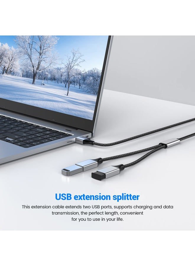 MOGOOD موزع USB مزدوج منفذ USB كابل تمديد USB موزع Y USB موزع طاقة USB محول مزدوج كابل شاحن مركز محول مزدوج USB 2.0 كابل طاقة تمديد موزع USB لأجهزة اللابتوب/ماك/سيارة - Image 4