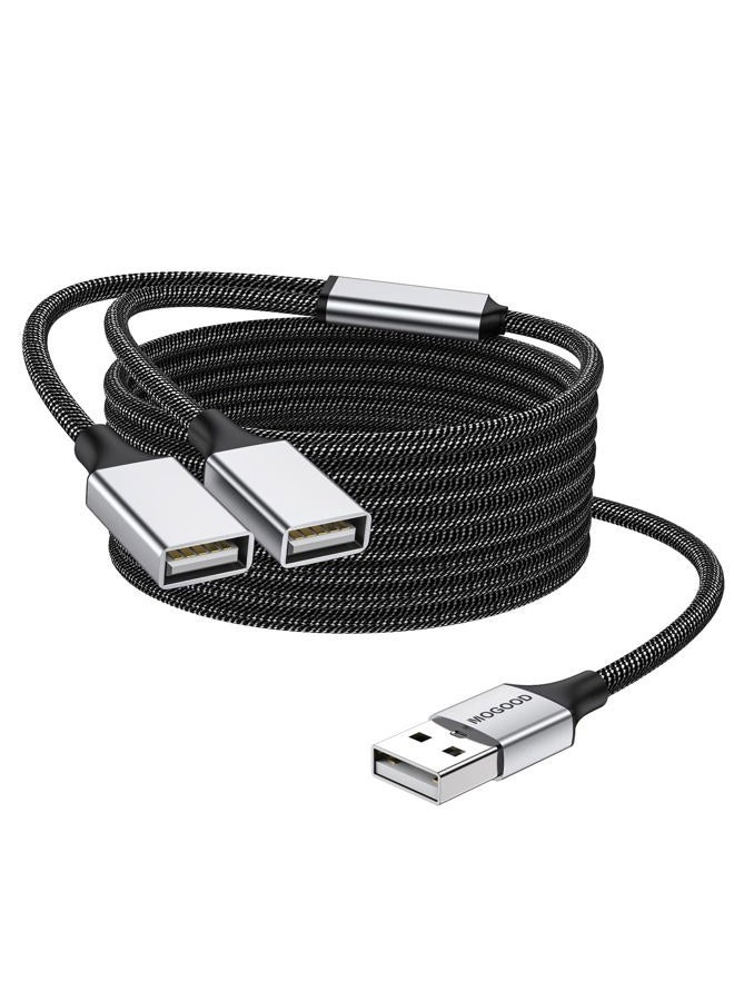 MOGOOD موزع USB مزدوج منفذ USB كابل تمديد USB موزع Y USB موزع طاقة USB محول مزدوج كابل شاحن مركز محول مزدوج USB 2.0 كابل طاقة تمديد موزع USB لأجهزة اللابتوب/ماك/سيارة - Image 1