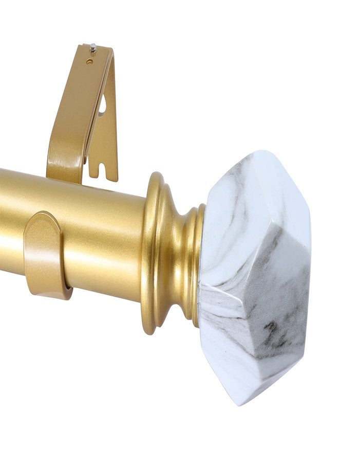 Meriville 1" Diameter Telescoping Window Treatment Curtain Rod, 36" to 72", Gold rod with Varo White Marble Finial - Image 1