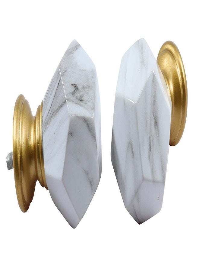 Meriville 1" Diameter Telescoping Window Treatment Curtain Rod, 36" to 72", Gold rod with Varo White Marble Finial - Image 2