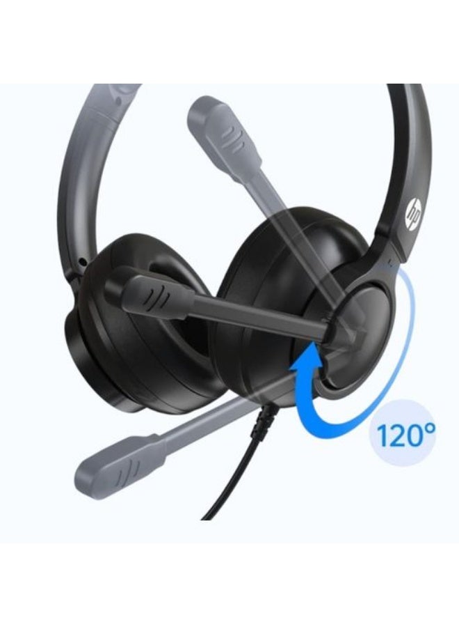 HP DHE-8009A Headphone USB Wired - stereo sound for Call center Chatting With Rotatable Unidirectional Mic. - Light Weight Design - In Line Control - 40mm drive For PC | Black - Image 3