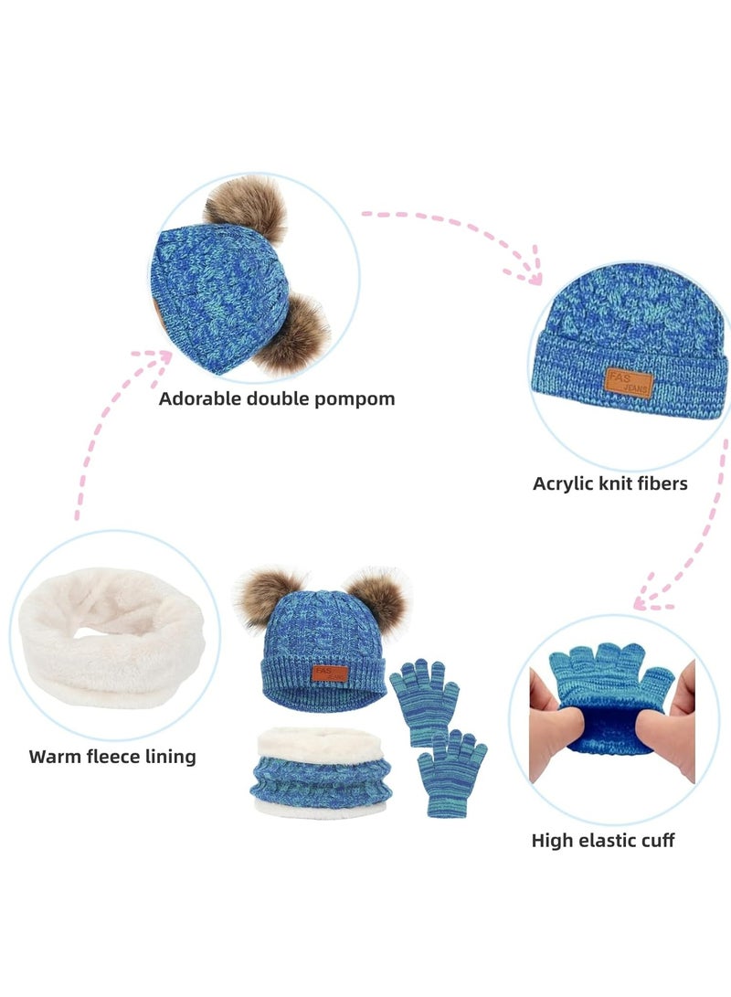 أوزيغالور طقم شتوي للطفل الصغير مكون من 3 قطع (قبعة وقفازات ووشاح) للأطفال من 2-6 سنوات، محبوك مع قبعة صغيرة على شكل بوم بوم - Image 5